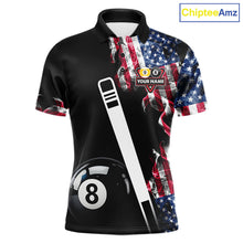 Load image into Gallery viewer, US Flag Smoke 8 Ball 9 Ball Billiard Shirt For Men Custom Patriotic Pool Team Jersey Polo, 1/4 Zip TDM6011