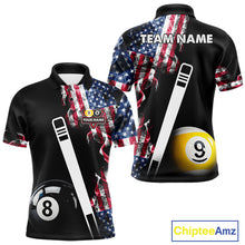 Load image into Gallery viewer, US Flag Smoke 8 Ball 9 Ball Billiard Shirt For Men Custom Patriotic Pool Team Jersey Polo, 1/4 Zip TDM6011