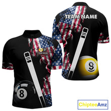 Load image into Gallery viewer, US Flag Smoke 8 Ball 9 Ball Billiard Shirt For Men Custom Patriotic Pool Team Jersey Polo, 1/4 Zip TDM6011
