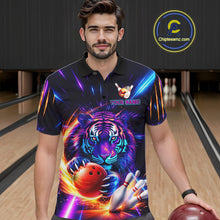 Load image into Gallery viewer, Custom Neon Blue And Purple Tiger Bowling Shirt For Men, Bowling Team Jersey Polo &amp; 1/4 Zip Shirt TDM6241
