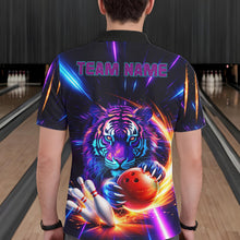 Load image into Gallery viewer, Custom Neon Blue And Purple Tiger Bowling Shirt For Men, Bowling Team Jersey Polo &amp; 1/4 Zip Shirt TDM6241