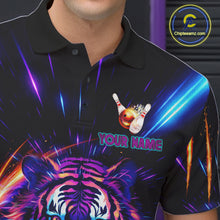 Load image into Gallery viewer, Custom Neon Blue And Purple Tiger Bowling Shirt For Men, Bowling Team Jersey Polo &amp; 1/4 Zip Shirt TDM6241