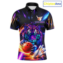 Load image into Gallery viewer, Custom Neon Blue And Purple Tiger Bowling Shirt For Men, Bowling Team Jersey Polo &amp; 1/4 Zip Shirt TDM6241