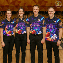 Load image into Gallery viewer, Custom Neon Blue And Purple Tiger Bowling Shirt For Men, Bowling Team Jersey Polo &amp; 1/4 Zip Shirt TDM6241
