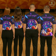 Load image into Gallery viewer, Custom Neon Blue And Purple Tiger Bowling Shirt For Men, Bowling Team Jersey Polo &amp; 1/4 Zip Shirt TDM6241