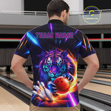 Load image into Gallery viewer, Custom Neon Blue And Purple Tiger Bowling Shirt For Men, Bowling Team Jersey Polo &amp; 1/4 Zip Shirt TDM6241
