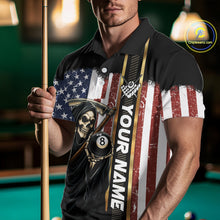 Load image into Gallery viewer, Grim Reaper With Beer Custom 8 Ball Billiard Shirt For Men, US Flag Pool Team Jersey Polo, 1/4 Zip TDM6247