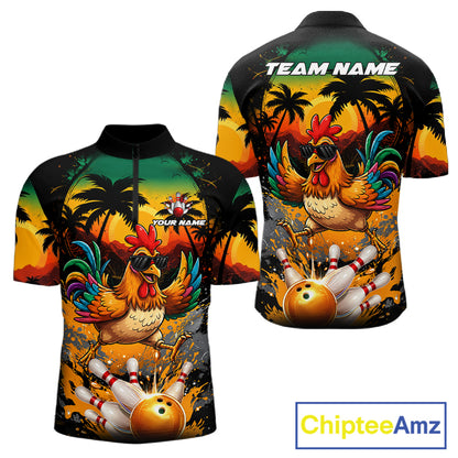 Funny Chicken Sunset Tropical Bowling Jersey For Men Custom Bowling Team Shirts Polo & 1/4 Zip TDM6458
