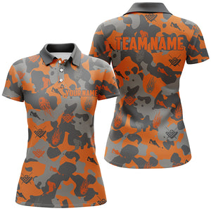 Personalized Orange Camouflage Billiard Women Polo Shirts Best Custom Billiard Team Outfit TDM0280