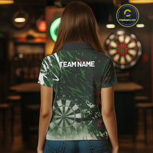 Load image into Gallery viewer, Green Geometric Darts Shirt With Pocket Option Custom Women's Darts Jersey TDM5361
