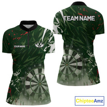 Load image into Gallery viewer, Green Geometric Darts Shirt With Pocket Option Custom Women's Darts Jersey TDM5361