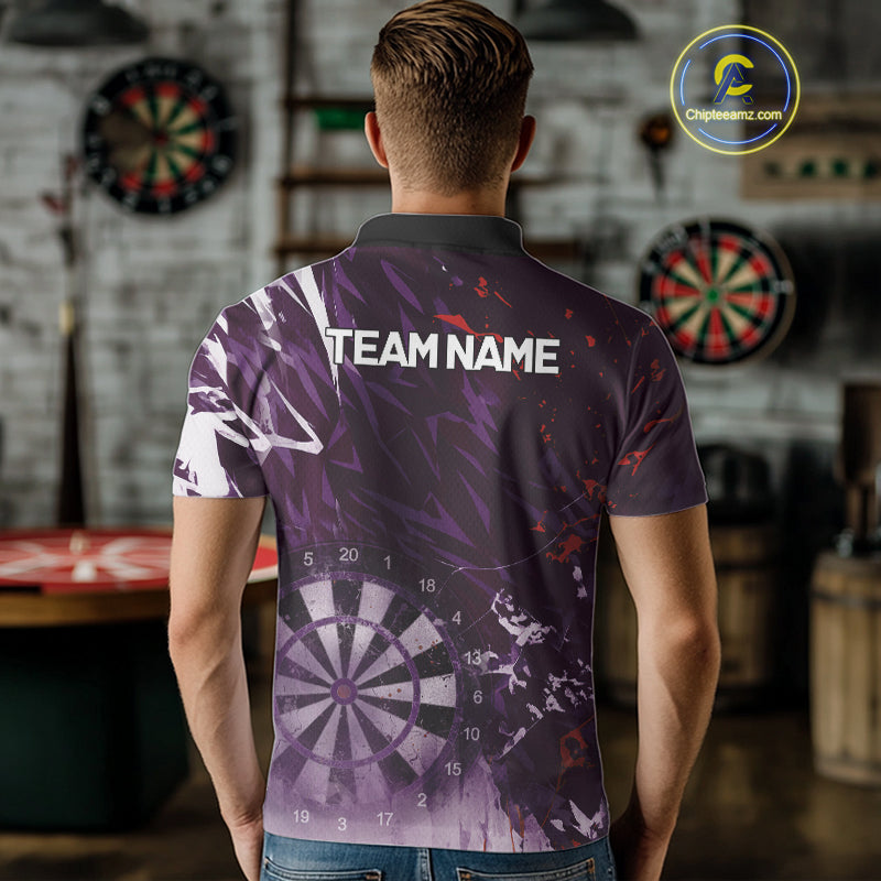 Purple Geometric Darts Shirt With Pocket Option Custom Men's Darts Jersey TDM5362