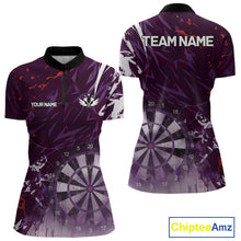 Load image into Gallery viewer, Purple Geometric Darts Shirt With Pocket Option Custom Women's Darts Jersey TDM5362