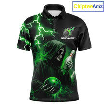 Load image into Gallery viewer, Green Grim Reaper Bowling Shirt For Men Custom Lightning Team League Bowling Jersey Polo, 1/4 Zip TDM5855