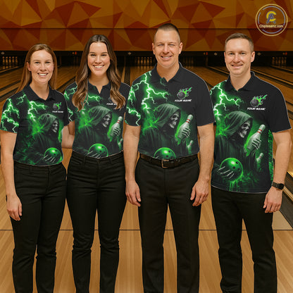 Green Grim Reaper Bowling Shirt For Men Custom Lightning Team League Bowling Jersey Polo, 1/4 Zip TDM5855