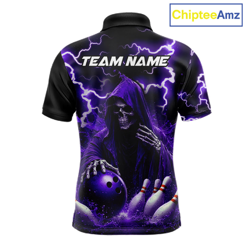 Purple Grim Reaper Bowling Shirt For Men Custom Lightning Bowling Jersey Team Polo & 1/4 Zip TDM5857