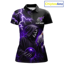 Load image into Gallery viewer, Purple Grim Reaper Bowling Shirt For Women Custom Lightning Bowling Jersey Team Polo &amp; 1/4 Zip TDM5857