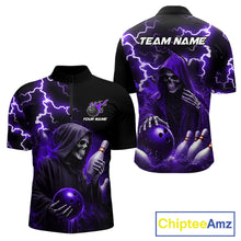 Load image into Gallery viewer, Purple Grim Reaper Bowling Shirt For Men Custom Lightning Bowling Jersey Team Polo &amp; 1/4 Zip TDM5857