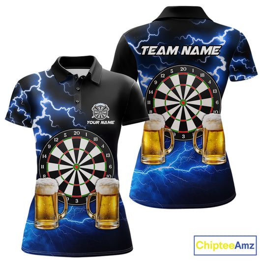 Blue Funny Beer Darts Shirt For Women Custom Lightning Darts Jersey Team Polo & 1/4 Zip TDM5858