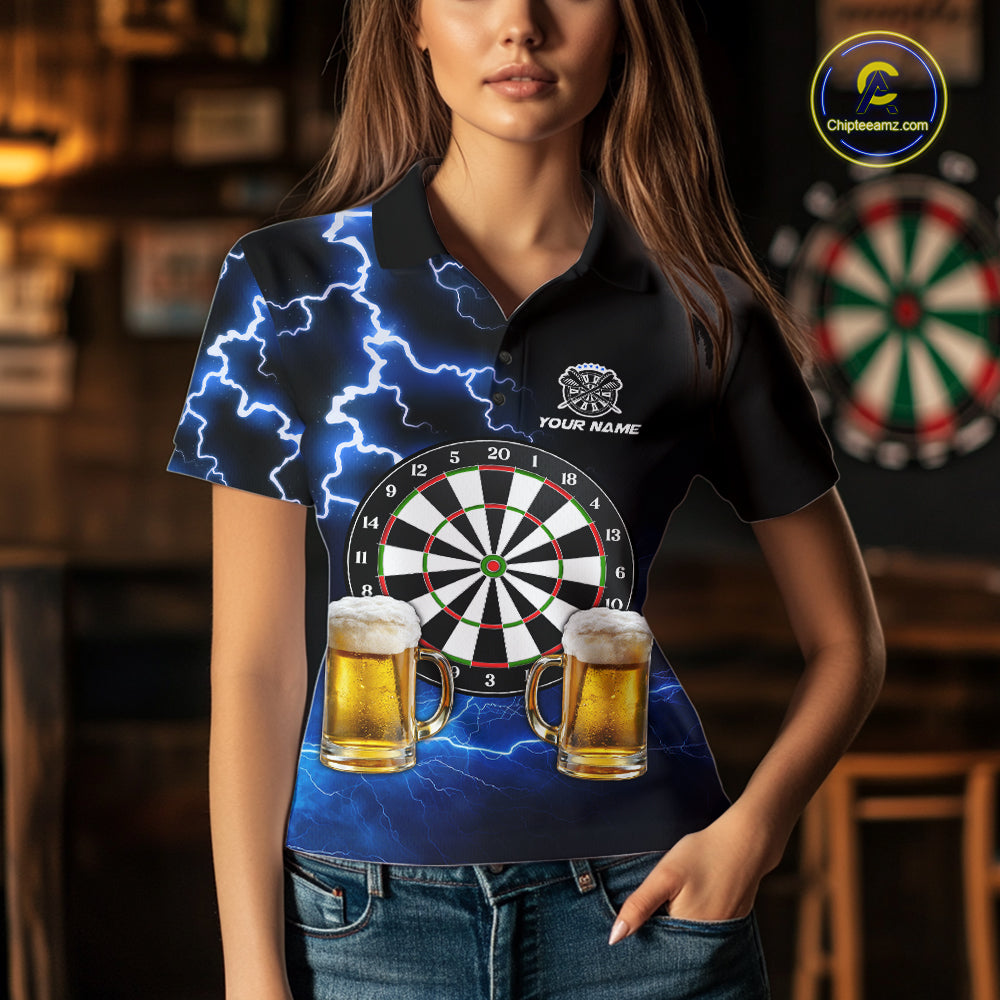 Blue Funny Beer Darts Shirt For Women Custom Lightning Darts Jersey Team Polo & 1/4 Zip TDM5858