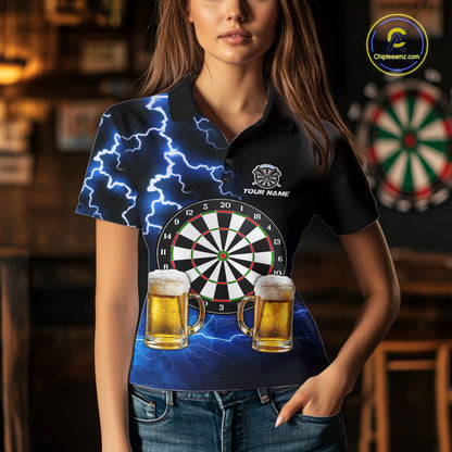 Blue Funny Beer Darts Shirt For Women Custom Lightning Darts Jersey Team Polo & 1/4 Zip TDM5858