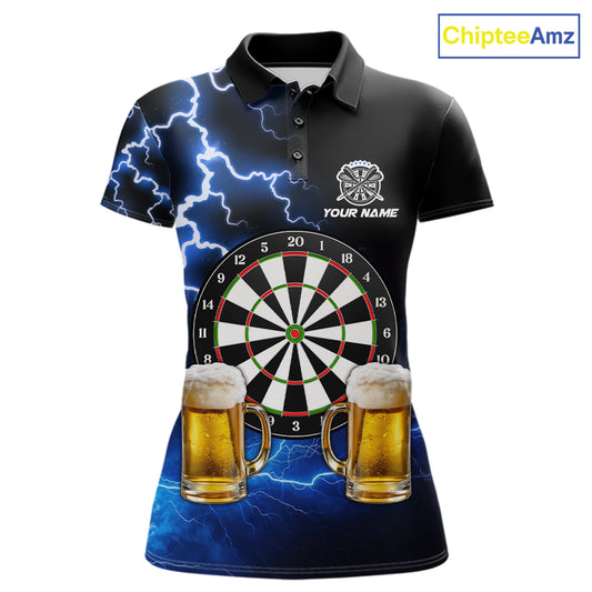 Blue Funny Beer Darts Shirt For Women Custom Lightning Darts Jersey Team Polo & 1/4 Zip TDM5858
