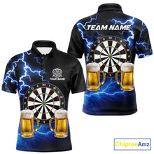 Load image into Gallery viewer, Blue Funny Beer Darts Shirt For Men Custom Lightning Darts Jersey Team Polo &amp; 1/4 Zip TDM5858