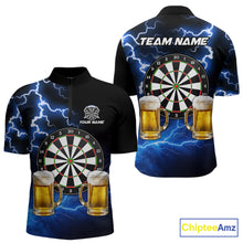 Load image into Gallery viewer, Blue Funny Beer Darts Shirt For Men Custom Lightning Darts Jersey Team Polo &amp; 1/4 Zip TDM5858