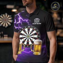 Load image into Gallery viewer, Purple Funny Beer Darts Shirt For Men Custom Lightning Darts Jersey Team Polo &amp; 1/4 Zip TDM5859