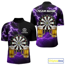 Load image into Gallery viewer, Purple Funny Beer Darts Shirt For Men Custom Lightning Darts Jersey Team Polo &amp; 1/4 Zip TDM5859