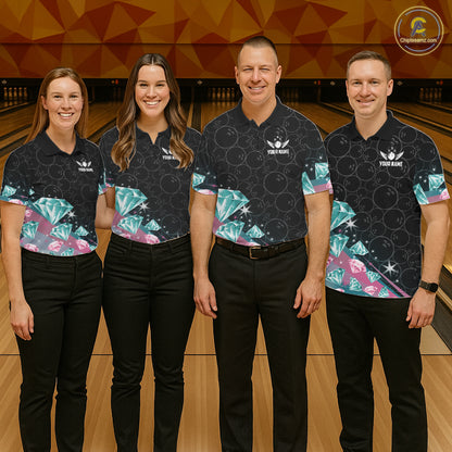 Funny Pink And Turquoise Diamonds Bowling Shirt For Women Custom Bowling Team Jersey TDM5860