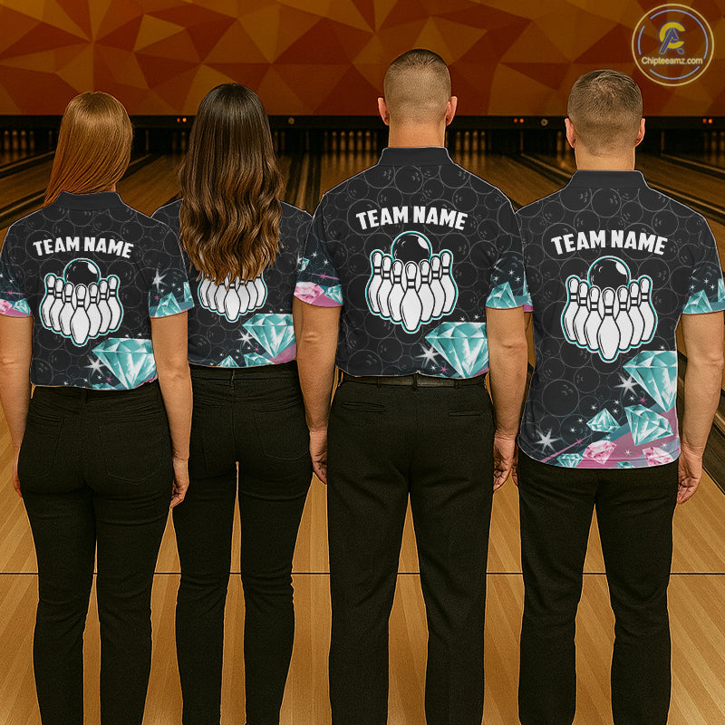 Funny Pink And Turquoise Diamonds Bowling Shirt For Women Custom Bowling Team Jersey TDM5860
