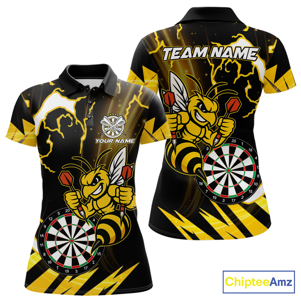 Yellow Black Funny Bee Thunder Lightning Darts Shirt For Women Custom Dart Team Jersey Polo, 1/4 Zip TDM6015