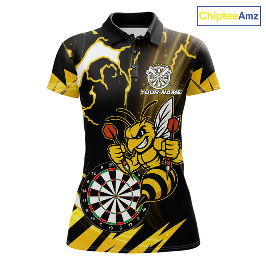 Yellow Black Funny Bee Thunder Lightning Darts Shirt For Women Custom Dart Team Jersey Polo, 1/4 Zip TDM6015