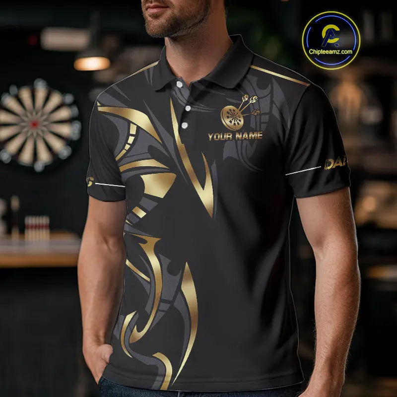 Black And Gold Dartboard Crown Dart Shirts For Men Custom Dart Jersey Team Polo & Quarter Zip TDM3835