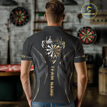 Load image into Gallery viewer, Black And Gold Dartboard Crown Dart Shirts For Men Custom Dart Jersey Team Polo &amp; Quarter Zip TDM3835