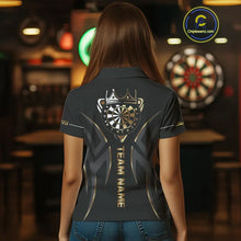 Load image into Gallery viewer, Black And Gold Dartboard Crown Dart Shirts For Women Custom Dart Jersey Team Polo &amp; Quarter Zip TDM3835