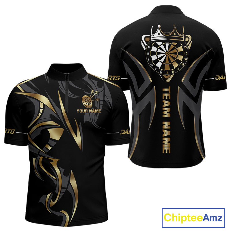 Black And Gold Dartboard Crown Dart Shirts For Men Custom Dart Jersey Team Polo & Quarter Zip TDM3835