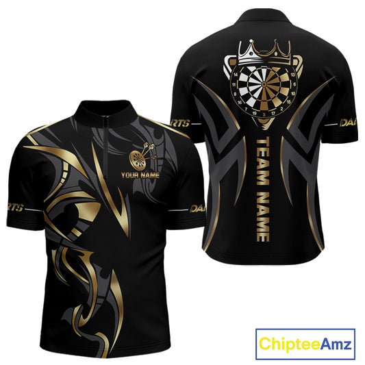 Black And Gold Dartboard Crown Dart Shirts For Men Custom Dart Jersey Team Polo & Quarter Zip TDM3835