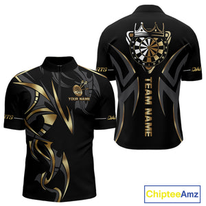 Black And Gold Dartboard Crown Dart Shirts For Men Custom Dart Jersey Team Polo & Quarter Zip TDM3835