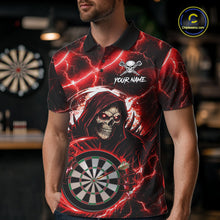 Load image into Gallery viewer, Red Grim Reaper Skull Thunder Lightning Darts Shirt For Men Custom Darts Jersey Team Polo &amp; 1/4 Zip TDM6467