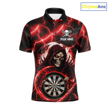 Load image into Gallery viewer, Red Grim Reaper Skull Thunder Lightning Darts Shirt For Men Custom Darts Jersey Team Polo &amp; 1/4 Zip TDM6467