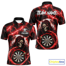 Load image into Gallery viewer, Red Grim Reaper Skull Thunder Lightning Darts Shirt For Men Custom Darts Jersey Team Polo &amp; 1/4 Zip TDM6467