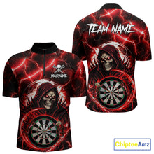 Load image into Gallery viewer, Red Grim Reaper Skull Thunder Lightning Darts Shirt For Men Custom Darts Jersey Team Polo &amp; 1/4 Zip TDM6467