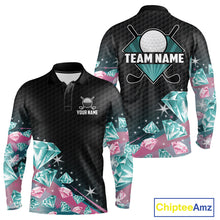 Load image into Gallery viewer, Funny Pink And Turquoise Diamonds Men Golf Polo Shirts Custom Team Golf Shirt, Golfing Gifts TDM6471