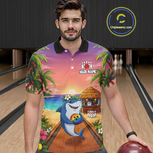 Load image into Gallery viewer, Funny Shark Sunset Tropical Bowling Shirts For Men Custom Bowling Polo &amp; 1/4 Zip, Bowling Gifts TDM6472