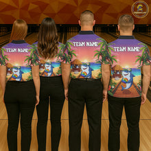 Load image into Gallery viewer, Funny Shark Sunset Tropical Bowling Shirts For Women Custom Bowling Polo &amp; 1/4 Zip, Bowling Gifts TDM6472