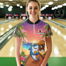 Load image into Gallery viewer, Funny Shark Sunset Tropical Bowling Shirts For Women Custom Bowling Polo &amp; 1/4 Zip, Bowling Gifts TDM6472
