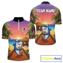 Load image into Gallery viewer, Funny Shark Sunset Tropical Bowling Shirts For Men Custom Bowling Polo &amp; 1/4 Zip, Bowling Gifts TDM6472