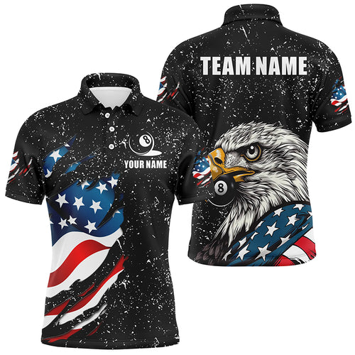 Black Grunge Eagle American Flag Custom Billiard Shirts For Men, Patriotic Billiard Team Shirts TDM2444